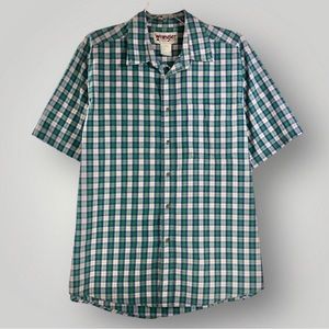 Wrangler Plaid Button Down Rugged Wear Men's Short Sleeve Shirt Size XL!